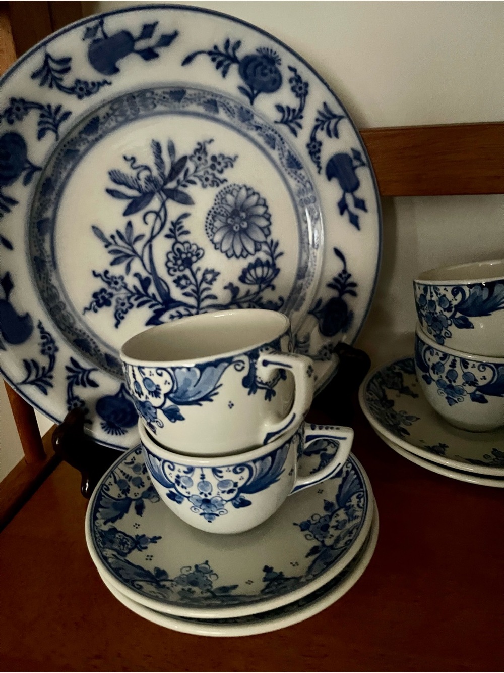 Blue and White Floral Porcelain Tea Cup and Saucer Set - Classic Dinnerware